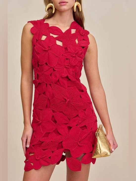 cult gaia Dresses & Skirts - Cult Gaia Meira Knit Dress Floral Appliqué Merlot Small NWT